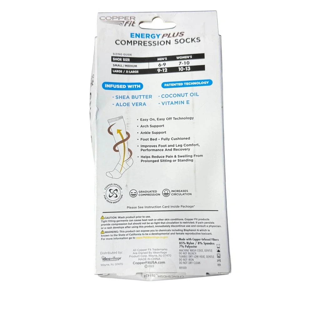 Copper Fit Energy Plus Compression Socks Size S/M Men 6-9 Women 7-10‎ Knee High